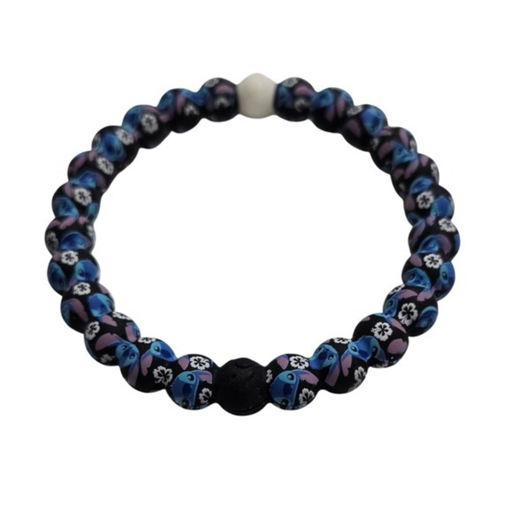 Lokai Unisex Lilo & Stitch Beaded Bracelet Black Blue Disney Hibiscus Size Small